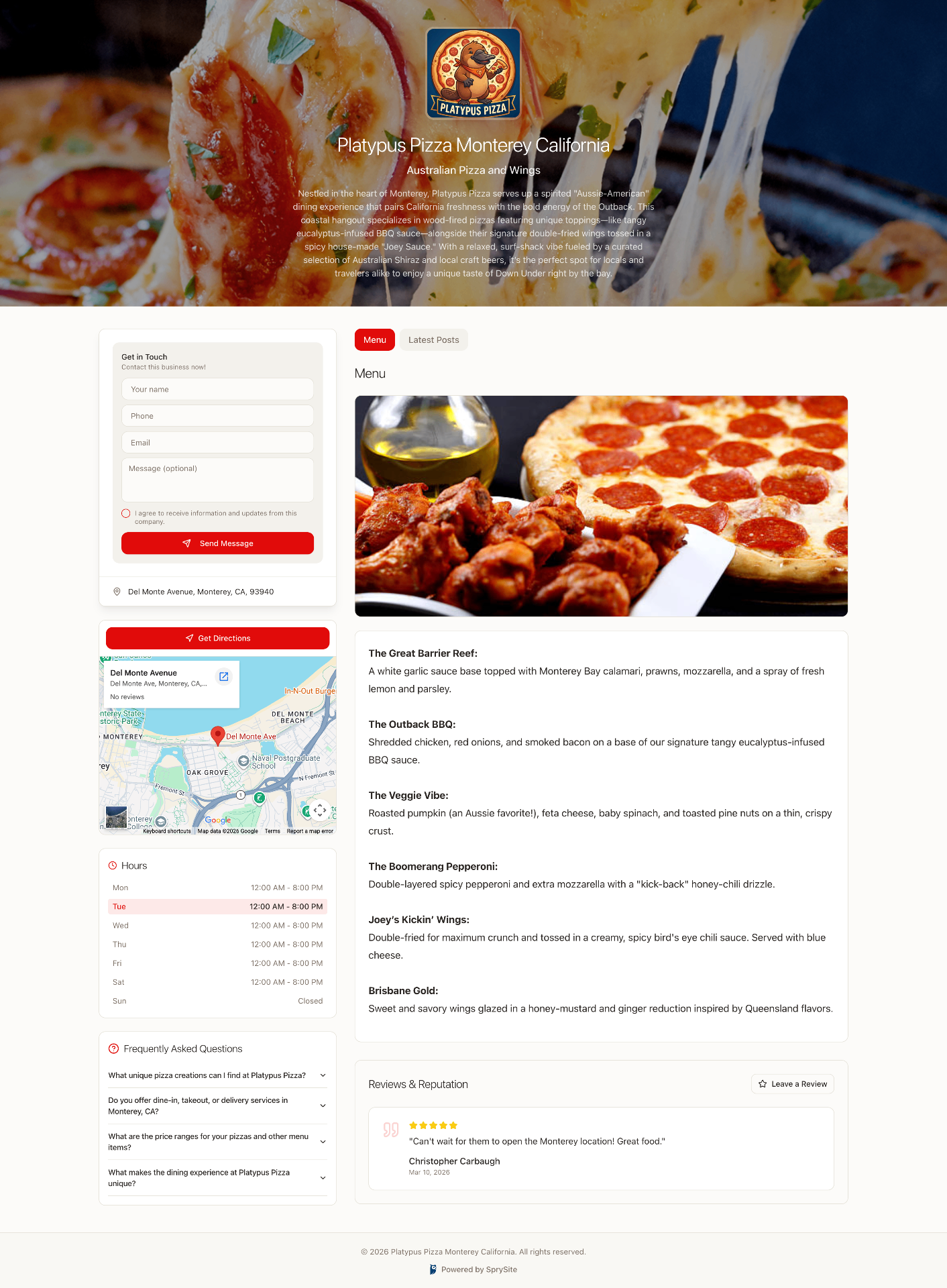 Restaurant website example